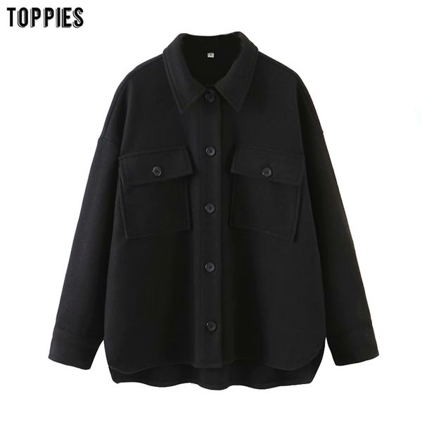 

woman woolen jacket oversized coat single breasted outwear autumn winter clothes 210421, Tan;black