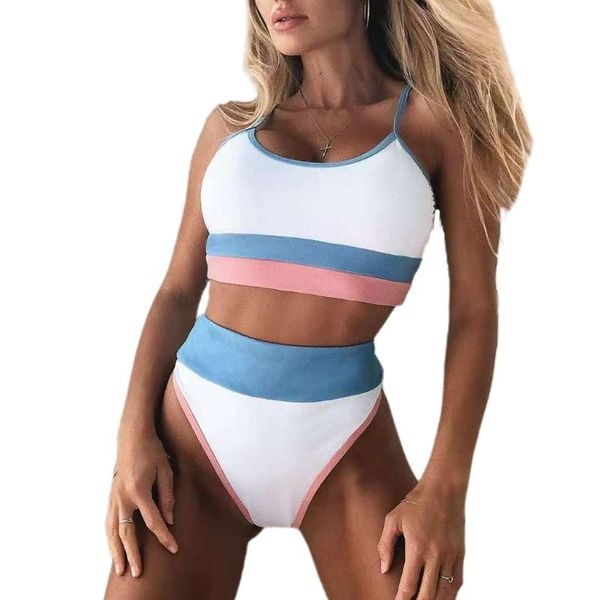 

one-piece suits 40gc women 2pcs high waist bikini set contrast color leopard patchwork swimsuit