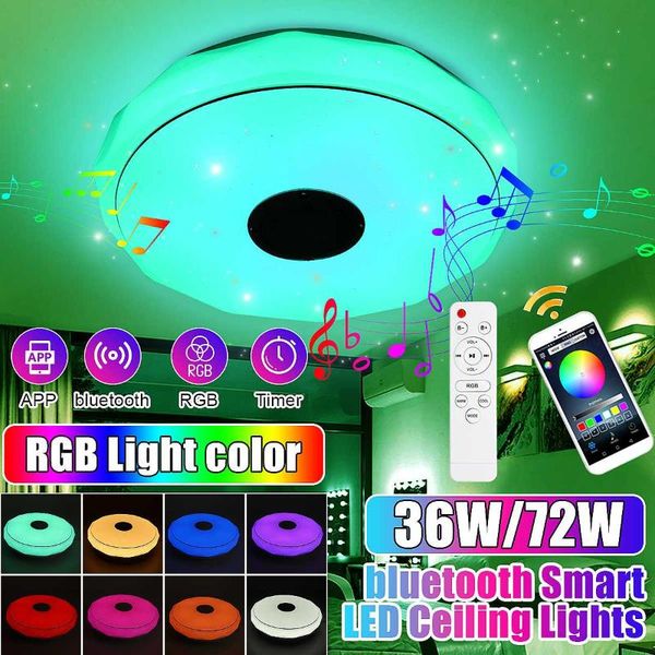

ceiling lights 36w/72w rgb led music light bluetooth speaker lamp home party bedroom 170-265v remote dimmable+app smart colorful