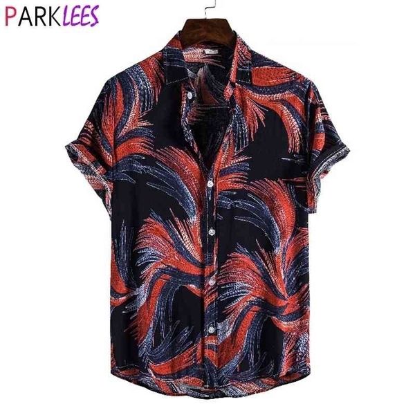 Funky Black Hawaiian Plajı Gömlek Erkekler Yaz Kısa Kol Nedensel Düğmesi Kemez Tatil Partisi Tatil Giysileri M-3XL 210522