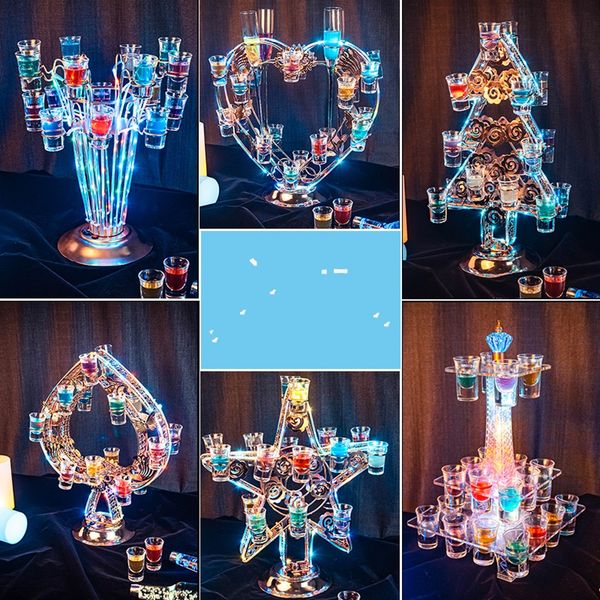

new love heart shaped led rechargeable cocktail tray glass cup holder flashing light up whisky red wine rack for bar disco club party suppli