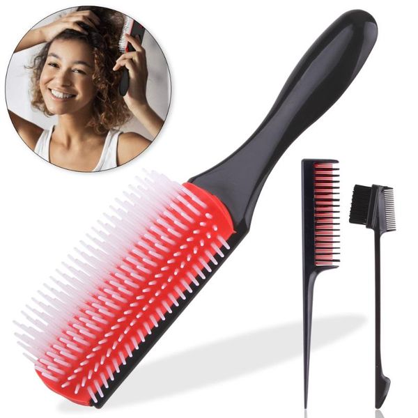 

hair brushes 9 rows comb styling brush curly detangling waves wet rat tail scalp massage hairdressing combs women hairbrush, Silver