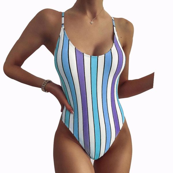 

bañador de rayas una pieza para mujer, traje baño con relleno realce, cruzado abierto espalda one-piece suits