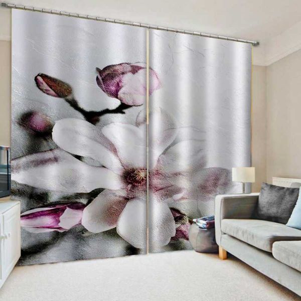 

curtain & drapes luxury blackout 3d window for living room fashion white pink flower curtains decoration