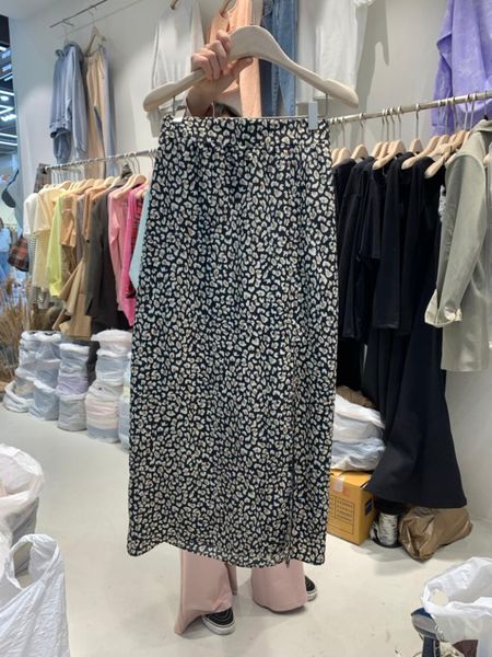 

skirts 2021 summer high waist loose stitching leopard print split skirt female mid-length, Black