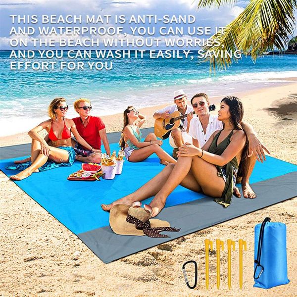 

outdoor pads beach blanket foldable anti-sand picnic mat waterproof portable camping rug for outdoor, blue, gray