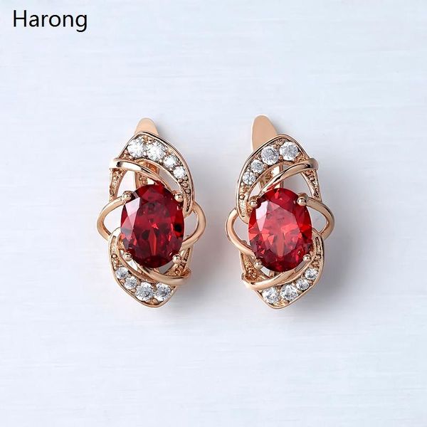 

stud 2/color red blue earrings natural crystal zircon rose gold metal texture for woman girl noble aesthetic jewelry, Golden;silver