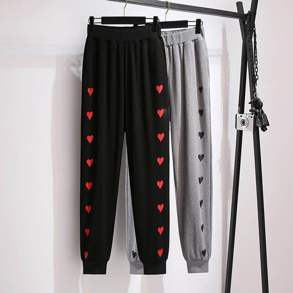 

women's pants & capris 150kg plus size autumn elastic waist love sweatpants 5xl 6xl 7xl 8xl 9xl loose straight wide legs casual black g, Black;white