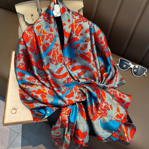 

scarves 180x90cm silk scarf for women, bandana long, wrap shawl, hijab, silent, beach sarong, fashionable, 2021scarf shawl wholesale, Blue;gray