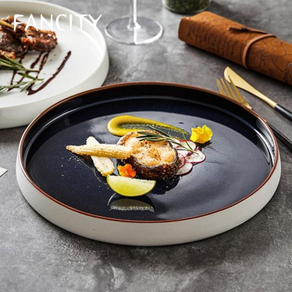 

dishes & plates fancity nordic simple western plate straight side restaurant main meal set creative ceramic steak fruit tray pizza