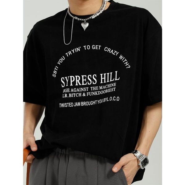 

clothing - 2021 summer product korean version simple white t-shirt men's solid color letter printing couple short t-shirts, White;black