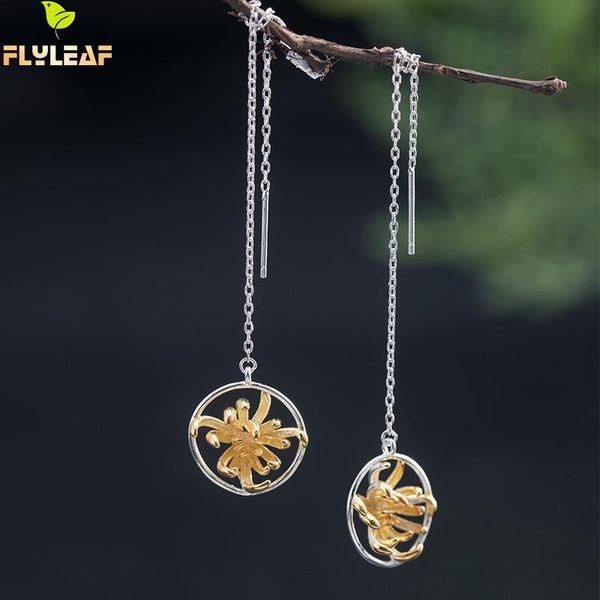 

dangle & chandelier silver 925 jewelry 18k gold chrysanthemum long earrings for women china vintage style female handmade ear line flyleaf