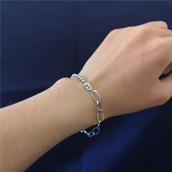 

charm bracelets punk paperclip chain beads bracelet silver spliced stainless steel geometric bangle fashion jewelry, Golden;silver