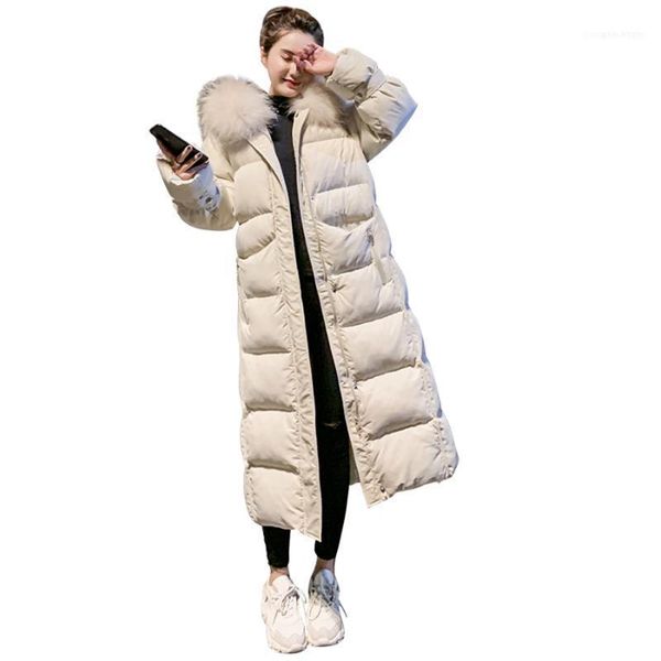 

women's down & parkas zoki thick women jacket fashion winter cotton faux fur hooded long coat casual loose korean warm puffer overcoat1, Black