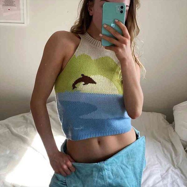 

casual summer knitted tank y2k women sleeveless house off shoulder sunny beach camis steetwear fashion party tank, White