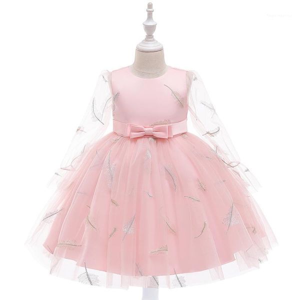 

girl's dresses fashion toddler infant kids baby girls floral embroidery princes party bow ruffle long sleeve tutu tulle dress costume#g, Red;yellow
