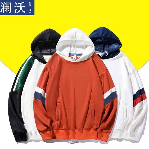 

autumn and winter long sleeve hat tide brand non inverted plush color matching pure cotton sweater print embroidery, Black
