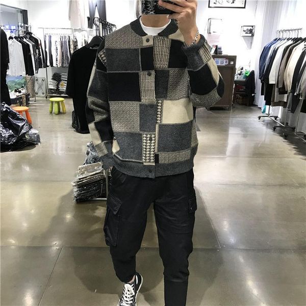 

men's sweaters sweater men 2021 autumn and winter plaid cardigan knit loose shoulders casual handsome jacket simple, White;black