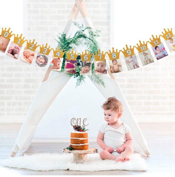 

party decoration baby 1st birthday banner flag monthly one year bunting garland shower boy girl first happy decorations kids