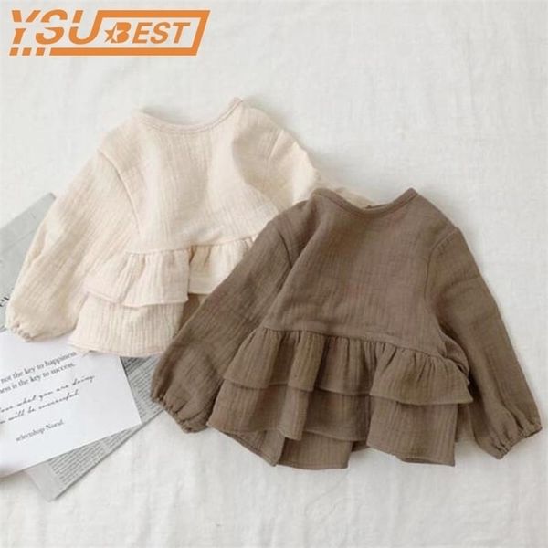 Marke Jungen Bluse Frühling Herbst Japan Koreanische Stil Kleinkind Baby Mädchen Rüschen Süße Kinder Leinen Kleidung 210521