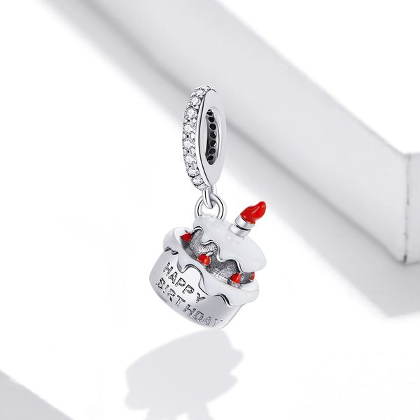 

new s925 jewelry silver beaded strands birthday cake bracelet pendant happy dessert diy beads accessories, Black