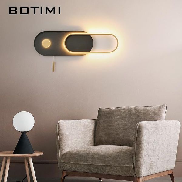 

modern led wall lamp with pulling switch for living room decorative black white metal mounted bedroom bedside lights
