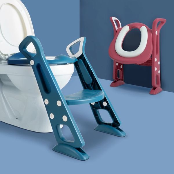 

Folding Infant Potty Seat Urinal Backrest Training Chair with Step Stool Ladder for Baby Toddlers Boys Girls Safe Toilet Potties, Red