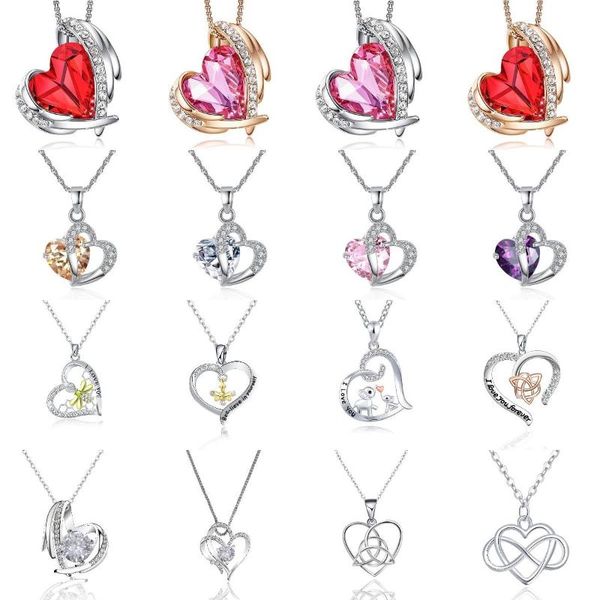 

pendant necklaces korean fashion crystal heart chains necklace for women couple wedding choker jewelry on the neck gift girlfriends, Silver