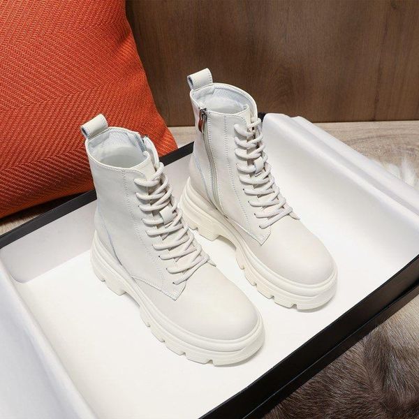 

boots fashion genuine leather white women's winter plush warm cotton thick bottom comfortable casual, Black