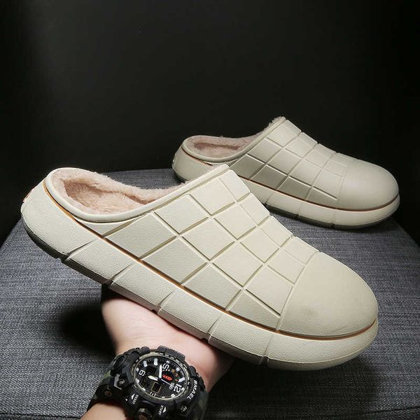 

waterproof cotton slippers women wear wrapped heel plush warm shoes indoors and outdoors in winter, couples use antiskid wool, Black