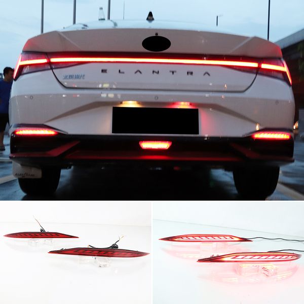 

2pcs rear bumper reflector brake light for hyundai elantra 2021 2022 red lens led car warning fog lamp turn signal