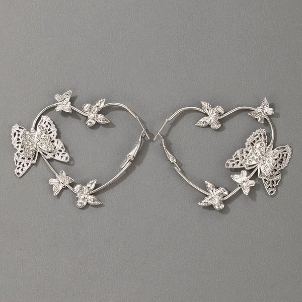 

hoop & huggie trendy hollow butterfly earring for women punk big heart geometry metal ladies jewelry accessory 19073, Golden;silver