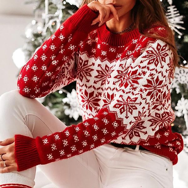 

women's sweaters women autumn winter christmas sweater snowflake elk print knitted pullover ladies warm brief clothing pullovers, White;black