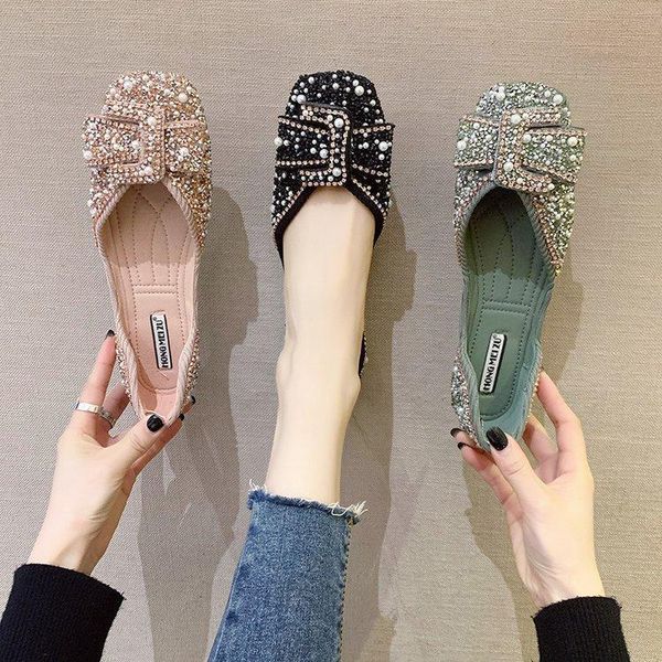

sandals 2021 spring and summer fashion rhinestone side buckle shoes women's low-heel soft leather comfortable loafers women, Black