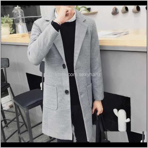 

outerwear coats clothing apparel drop delivery 2021 mens business long woolen trench wool & blends young men casual slim autumn and winter c, Tan;black