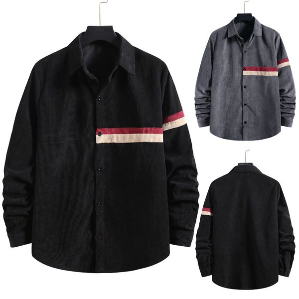 

boutique fashion shirt autumn men's casual corduroy color matching long sleeve lapel ds02, White;black