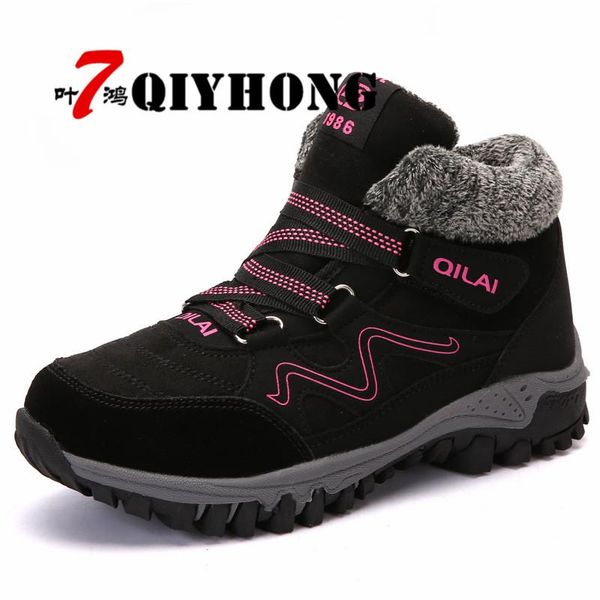 

boots women snow winter shoes warm plush krasovki ankle 2021 brand female casual wedge waterproof, Black