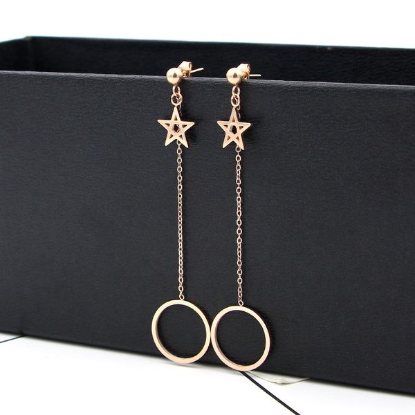 

e5-204c korean ball crosing chain circle titanium steel rose long women's color gold earrings, Golden