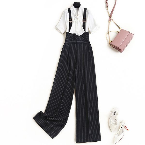 

women's two piece pants fashion will see stylish lady designers office two parts women's clothing white chiffon shirt and overalls