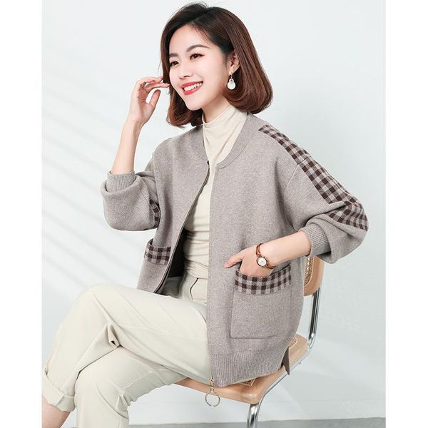 

women's knits & tees cardigan knitted korean fashion stripe wool sweater for women winter long sleeve o-neck casual knitwear coats fema, White