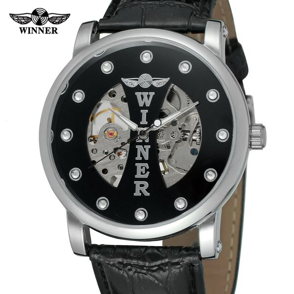 

winner watch full hollow men's manual mechanical watch, Slivery;brown