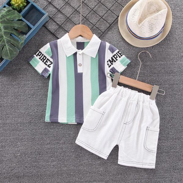 

boys summer clothing set striped short sleeve + shorts home wear kids 2 pieces 1-3 years old sets, White