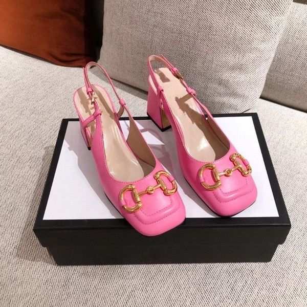 

g family 2021 spring and summer new thick heel buckle single shoes women's head back empty sandals mary jane high heels ysj, Black