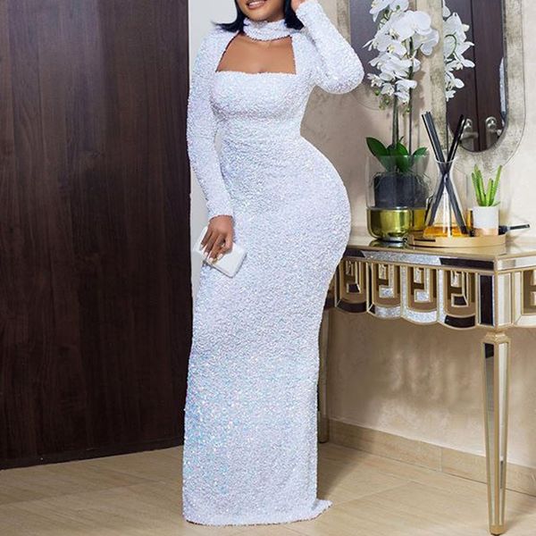 

2021elegant evening white dress long for women party club hollow turtleneck autumn plus size bodycon maxi dresses wedding 2021, Black;gray