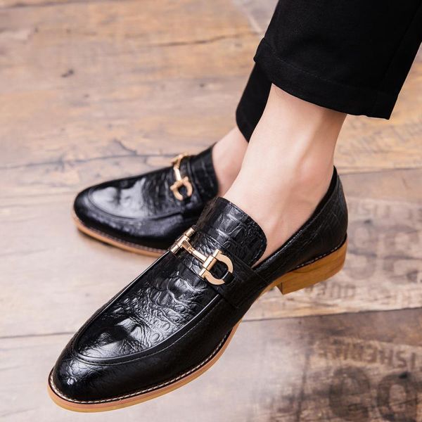 

dress shoes 2021 pointed toe mens business leather luxury wedding loafer floral print men flats office party formal, Black