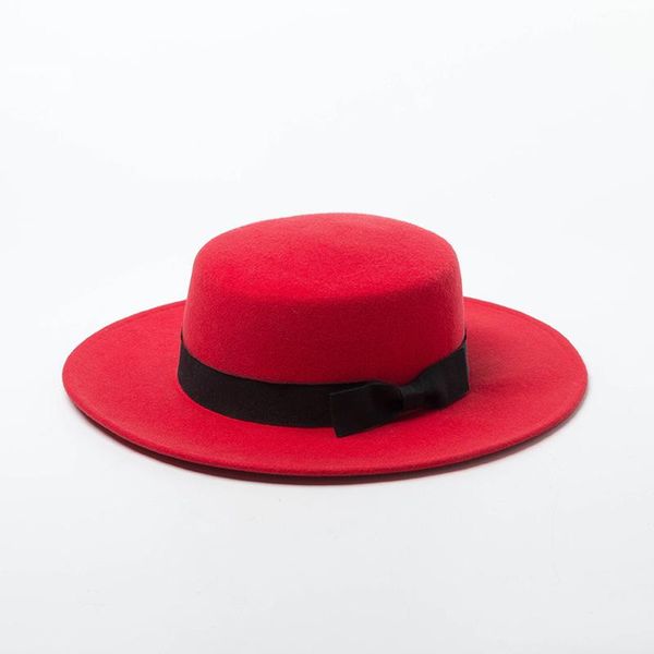 

stingy brim hats king wheat winter simple stage show wide big bow wool flat formal women fedora felt cap ladies fashion outdoor hat, Blue;gray