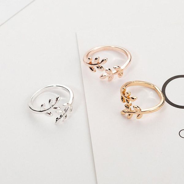 

elegant adjustable olive tree branch leaves open ring for women wedding rings rose gold knuckle finger jewelry christmas gift cluster, Golden;silver