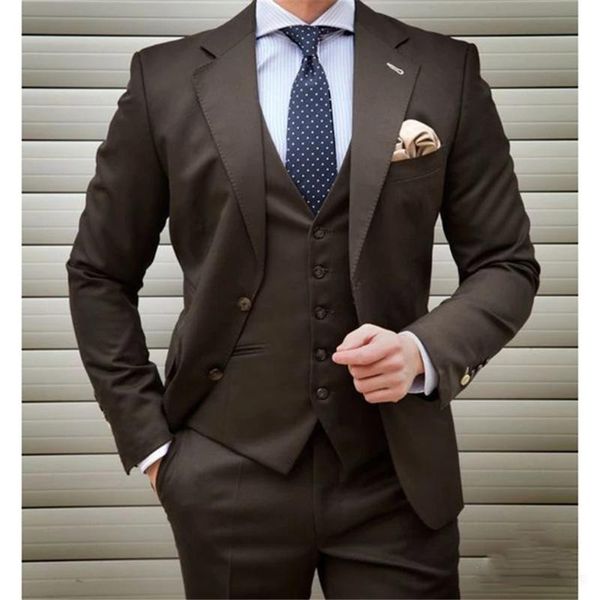 

men's suits & blazers 3 pieces tailor made brown men suit slim fit notched lapel two button groom tuxedos wear formal business terno ma, White;black