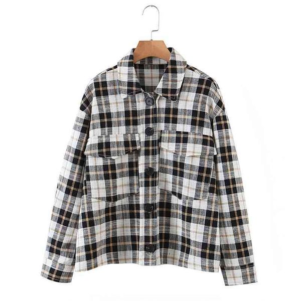 

plaid stylish shirt women turn down collar office fashion female blouse long sleeve single buttons plus size blusa feminina 210524, White