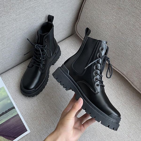 

boots women pu leather shoes woman white ankle motorcycle female autumn winter punk botas mujer 2021 spring, Black